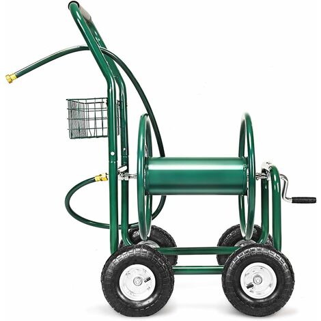 Carro Portamangueras Metal Carrito de Manguera de Jardín Reigo Soporte de Manguera Verde