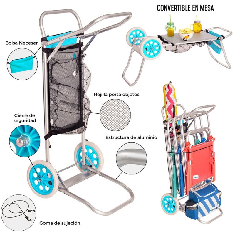 

Lolahome - Carro portasillas plegable nuevo y mejorado de aluminio azul de 105x37x52 cm