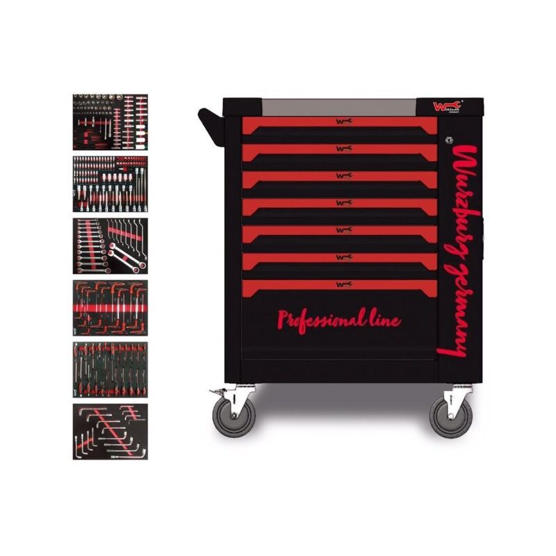 

CARRO TALLER PROFESIONAL CON 7 DEPARTAMENTOS Y PUERTA LATERAL (Rojo/negro)