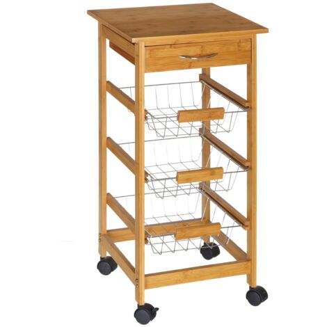 Carro verdulero oriental marrón de bambú para cocina Sol Naciente -