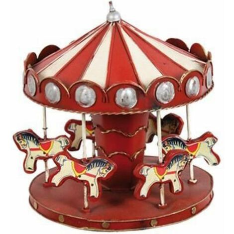Carrousel poney rouge en métal antique Horses