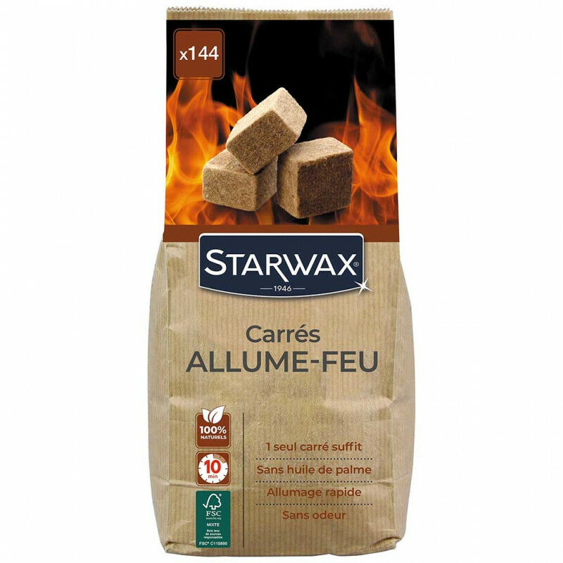 Starwax - Carrés allume-feu pour barbecue, poêle et cheminée x144