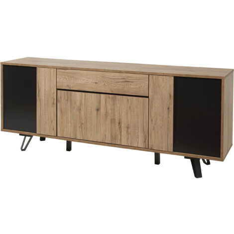 CARSON - Buffet 4 Portes 1 Tiroir Effet Bois Naturel et Noir