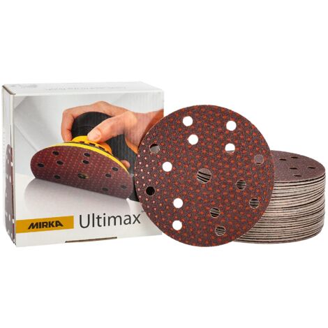 Carta abrasiva Mirka Ultimax Ø 150 mm a strappo 15 fori/grana P60 / 50 pz/Per eccentrici e levigatrici da 150 mm/Levigatura di legno morbido e duro, materiali minerali, vecchie vernici dure