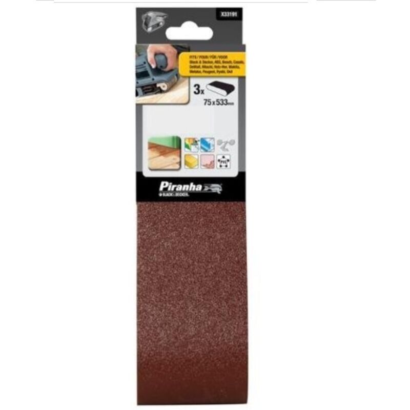 Black&decker - piranha - 3 pezzi - nastri abrasivi 75x533MM - grana 60