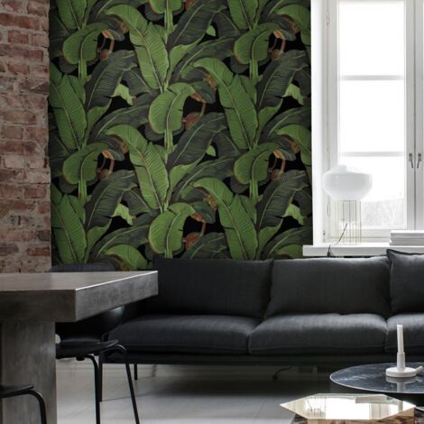 Carta adesiva da parati di design natura giungla Foglia di Banano Nero