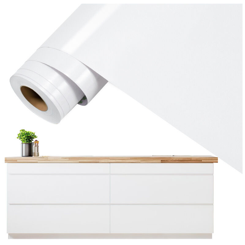 Image of Carta adesiva per mobili 61 cm x 500 cm carta da parati autoadesiva pellicola impermeabile autoadesiva per banconi cucina bagno-bianco