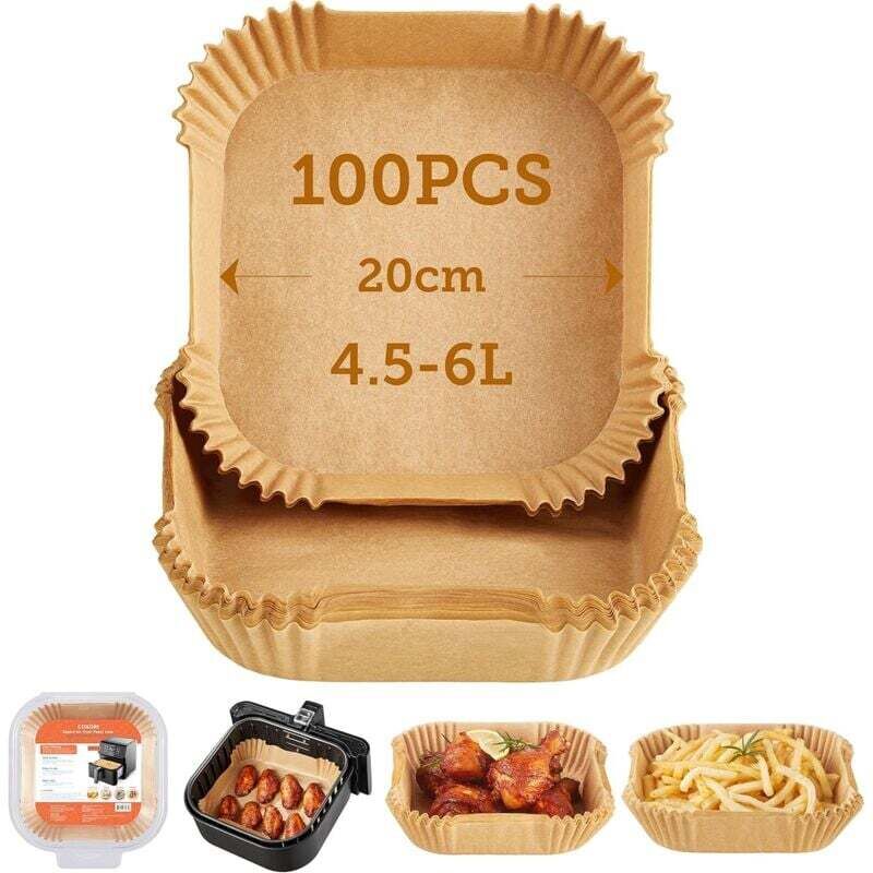 Image of Carta da forno per friggitrice ad aria xxl 4,5-6L, 100 pezzi 20 cm, accessori per friggitrice ad aria non sbiancati, fogli monouso antiaderenti,