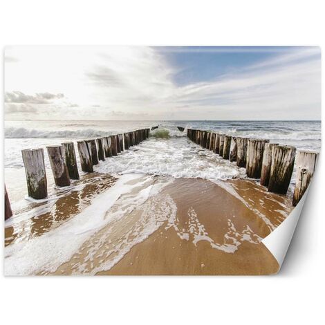 Carta Da Parati, 3D Spiaggia Vista Mare Frangiflutti - 400x280