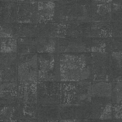 Carta da parati a pietre e mattonelle Profhome 396714 Carta da parati TNT goffrata a caldo strutturata metallica ed effetto metallico nero antracite platino 5,33 m2