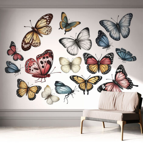 Carta da parati adesiva - fotomurale - facile da applicare - per la soggiorno - camera da letto - Farfalle paradisiache 312x219 cm
