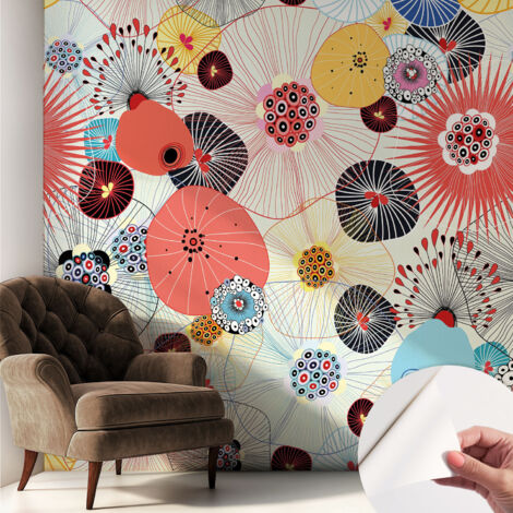 Carta da parati adesiva - fotomurale - facile da applicare - per la soggiorno - camera da letto - Fiori colorati 250x250 cm