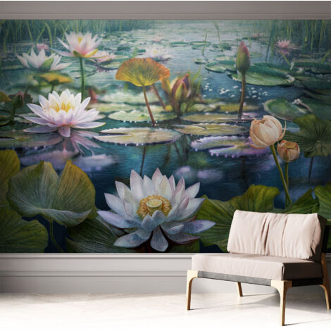 Carta da parati adesiva - fotomurale - facile da applicare - per la soggiorno - camera da letto - Fiori dello stagno 312x219 cm