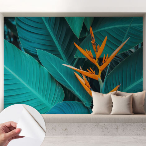 Carta da parati adesiva - fotomurale - facile da applicare - per la soggiorno - camera da letto - Fiori frondosi 208x146 cm