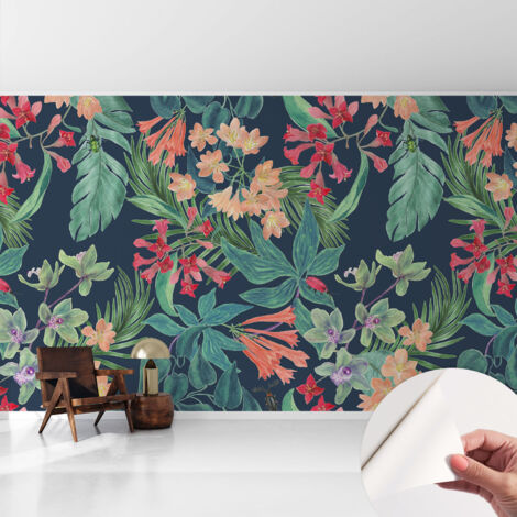 Carta da parati adesiva - fotomurale - facile da applicare - per la soggiorno - camera da letto - Fiori tropicali 416x254 cm