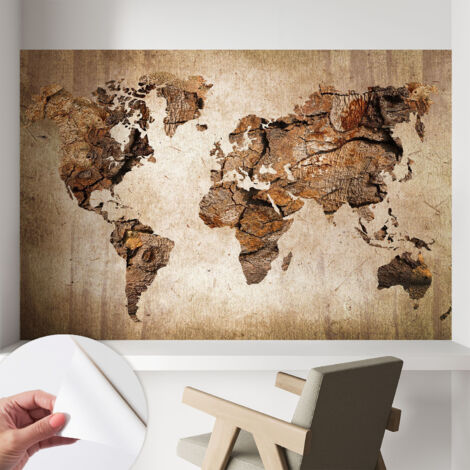 Carta da parati adesiva - fotomurale - facile da applicare - per la soggiorno - camera da letto - Mappa in legno 104x70 cm