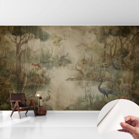 Carta da parati adesiva - fotomurale - facile da applicare - per la soggiorno - camera da letto - Scena boschiva 416x254 cm