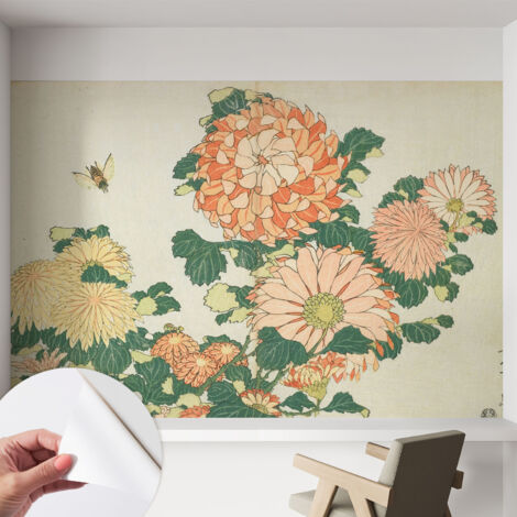 Carta da parati adesiva - lavabile - decorazione murale - per cucina - pellicola decorativa Fiori di crisantemo 152x104 cm