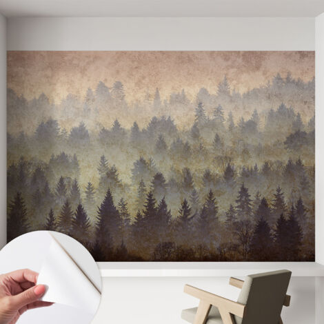 Carta da parati adesiva - lavabile - decorazione murale - per cucina - pellicola decorativa Nebbia nella foresta 152x104 cm