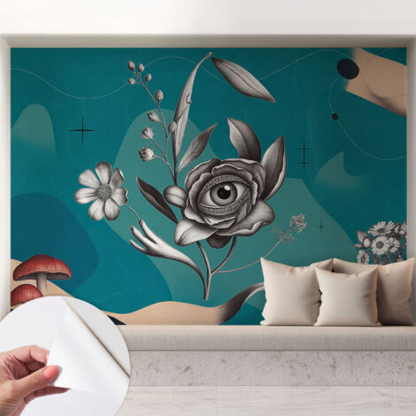 Carta da parati adesiva - lavabile - decorazione murale - per cucina - pellicola decorativa Occhio floreale 208x146 cm