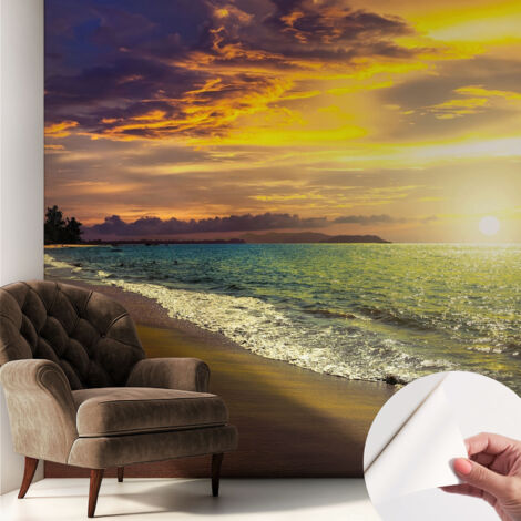 Carta da parati adesiva - lavabile - decorazione murale - per cucina - pellicola decorativa Spiaggia al tramonto 250x250 cm