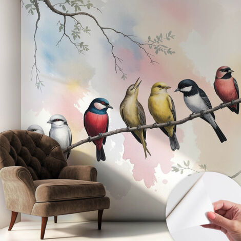 Carta da parati adesiva - lavabile - decorazione murale - per cucina - pellicola decorativa Uccelli su un ramo 250x250 cm