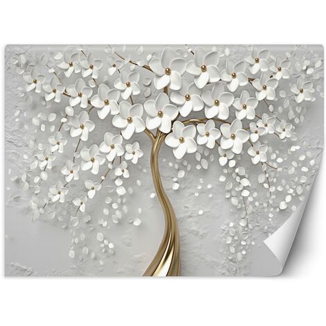 Carta Da Parati, Albero astratto fiorito oro - 450x315