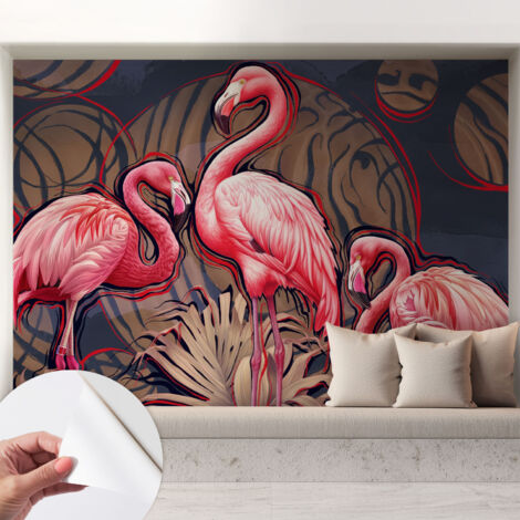 Carta da parati autoadesiva - Fotomurale adesivo - design elegante - stile moderno - Fenicotteri rosa 208x146 cm