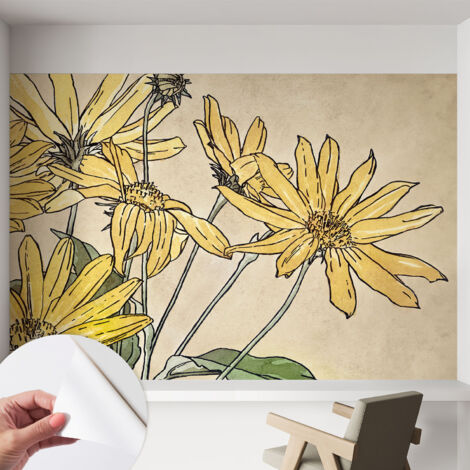 Carta da parati autoadesiva - Fotomurale adesivo - design elegante - stile moderno - Fiori ad acquerello 152x104 cm