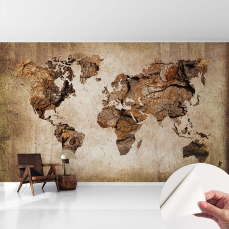 Carta da parati autoadesiva - Fotomurale adesivo - design elegante - stile moderno - Mappa in legno 416x254 cm