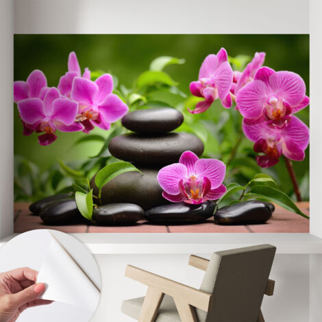 Carta da parati autoadesiva - Fotomurale adesivo - design elegante - stile moderno - Orchidee e pietre 104x70 cm