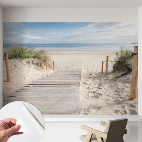 Carta da parati autoadesiva - Fotomurale adesivo - design elegante - stile moderno - Passerella in legno 152x104 cm