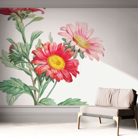 Carta da parati autoadesiva - Fotomurale adesivo - soggiorno moderno - resistente - Delicati fiori 312x219 cm