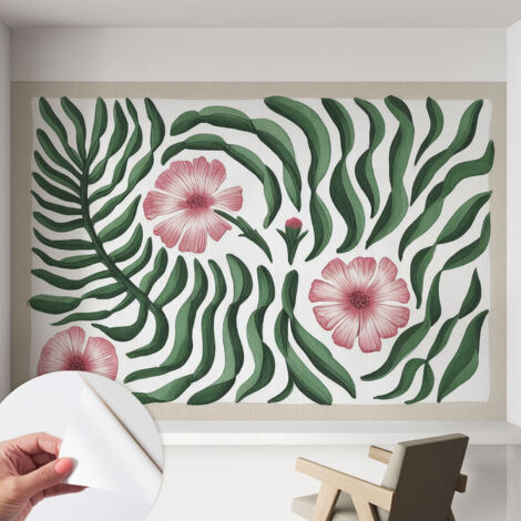 Carta da parati autoadesiva - Fotomurale adesivo - soggiorno moderno - resistente - Fiori e foglie 152x104 cm