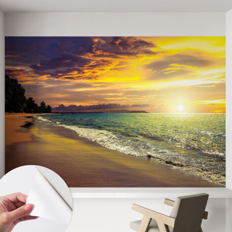Carta da parati autoadesiva - Fotomurale adesivo - soggiorno moderno - resistente - Spiaggia al tramonto 152x104 cm