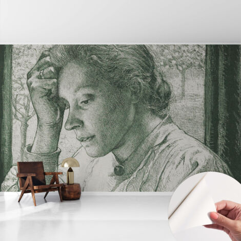 Carta da parati autoadesiva - fotomurale - alta qualità - per la cucina - camera da letto - Donna riflessiva 416x254 cm