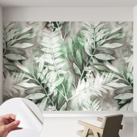 Carta da parati autoadesiva - fotomurale - alta qualità - per la cucina - camera da letto - Foglie acquerellate 152x104 cm