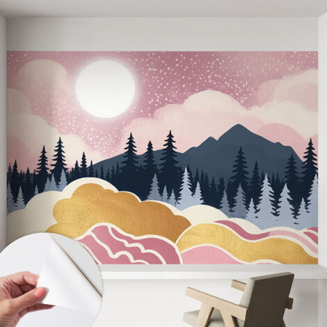 Carta da parati autoadesiva - fotomurale - alta qualità - per la cucina - camera da letto - Tramonto rosa 152x104 cm