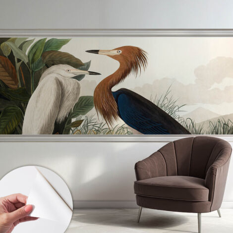 Carta da parati autoadesiva - fotomurale - alta qualità - per la cucina - camera da letto - Uccelli tra le piante 250x104 cm