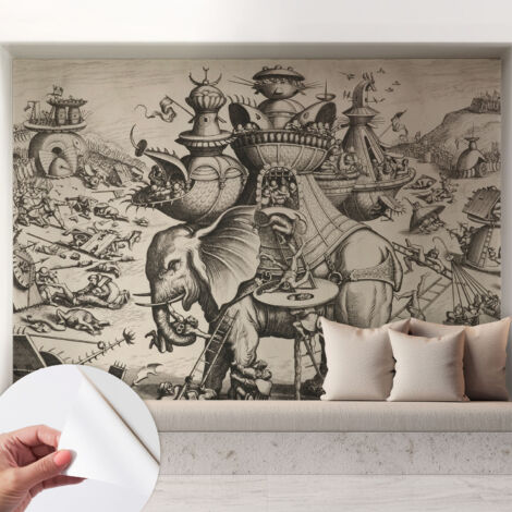 Carta da parati autoadesiva - fotomurale - decorazione parete - murale - adesivo da muro - Battaglia grottesca 208x146 cm