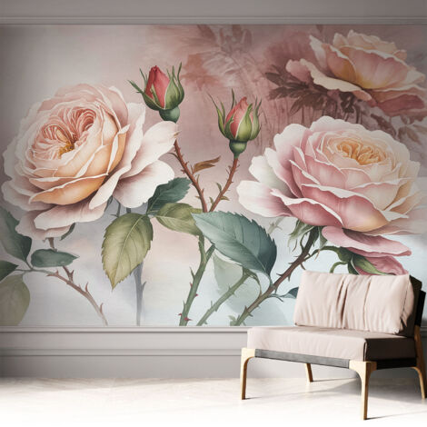 Carta da parati autoadesiva - fotomurale - decorazione parete - murale - adesivo da muro - Rose pastello 312x219 cm