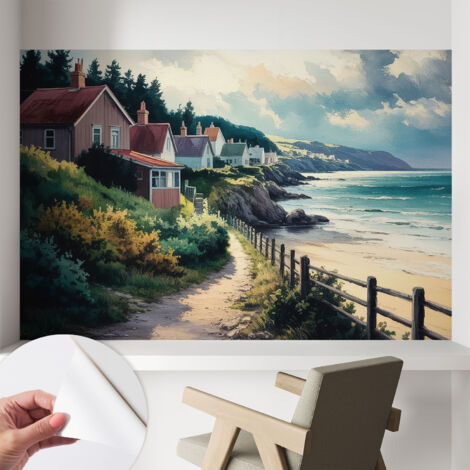 Carta da parati autoadesiva - fotomurale - decorazione parete - stile elegante - decorazione casa - Casette sulla scogliera 104x70 cm