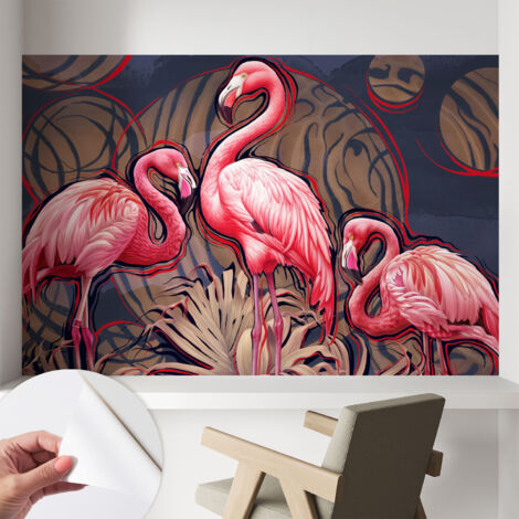 Carta da parati autoadesiva - fotomurale - decorazione parete - stile elegante - decorazione casa - Fenicotteri rosa 104x70 cm