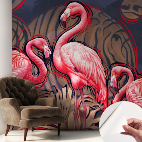 Carta da parati autoadesiva - fotomurale - decorazione parete - stile elegante - decorazione casa - Fenicotteri rosa 250x250 cm