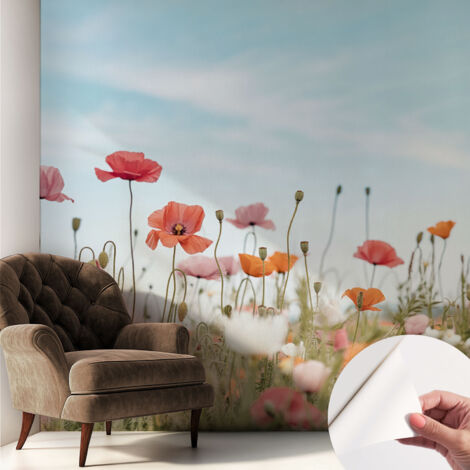 Carta da parati autoadesiva - fotomurale - decorazione parete - stile elegante - decorazione casa - Fiori di papavero 250x250 cm