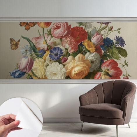 Carta da parati autoadesiva - fotomurale - decorazione parete - stile elegante - decorazione casa - Fiori e farfalle 250x104 cm