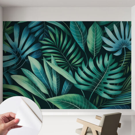 Carta da parati autoadesiva - fotomurale - decorazione parete - stile elegante - decorazione casa - Foglie tropicali 152x104 cm