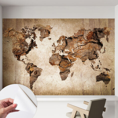 Carta da parati autoadesiva - fotomurale - decorazione parete - stile elegante - decorazione casa - Mappa in legno 152x104 cm