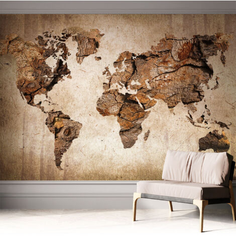 Carta da parati autoadesiva - fotomurale - decorazione parete - stile elegante - decorazione casa - Mappa in legno 312x219 cm