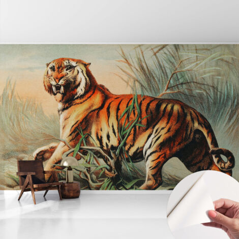Carta da parati autoadesiva - fotomurale - decorazione parete - stile elegante - decorazione casa - Tigre nella natura 416x254 cm